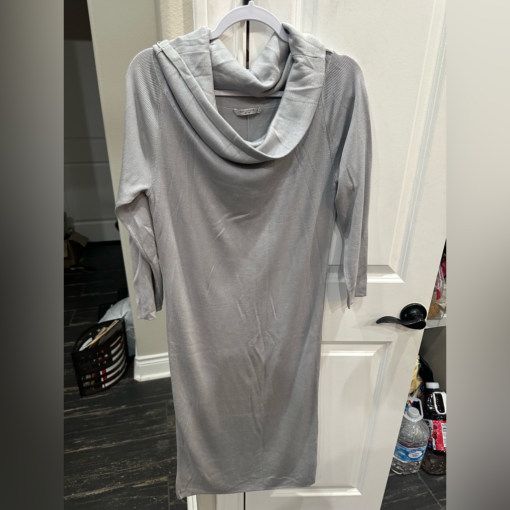 Mm Lafleur Silk Light Gray Cowl Neck Sweater Dress